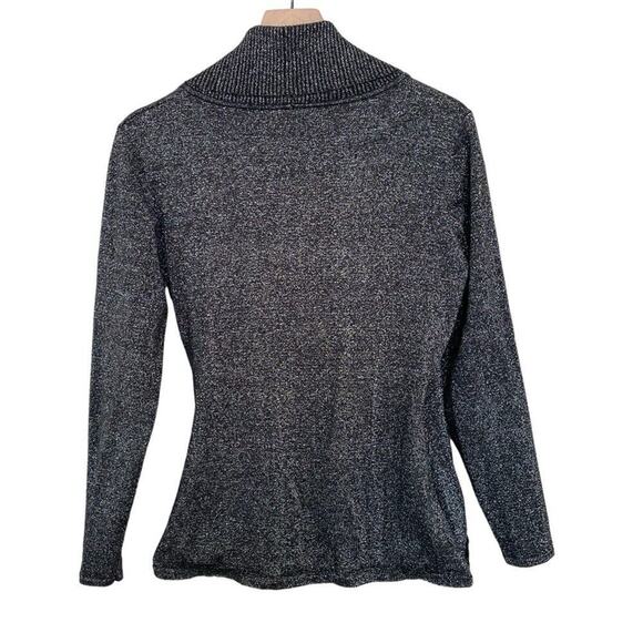 REBA - BLACK & SILVER METALLIC LONG SLEEVE WRAP SWEATER SZ L - Picture 2 of 7